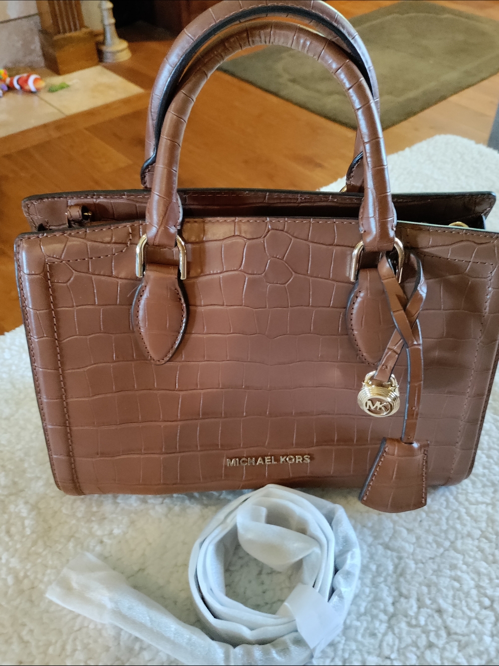 Michael Kors Brown Croc-Embossed Leather Satchel